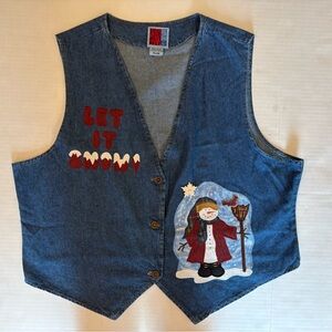 Vintage Sun Belt Denim 100% cotton v-neck Christmas Holiday Snowman vest size 2X
